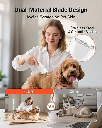 VEVOR Dog Clippers for Grooming, 4 in 1 Dog Grooming Kit, Low Noise, Rechargeable Pet Shaver with 6 Combs & 4 Detachable Blades, Waterproof Cordless Pet Hair Trimmers Nail Grinder Set for Dogs Cats in Kuwait