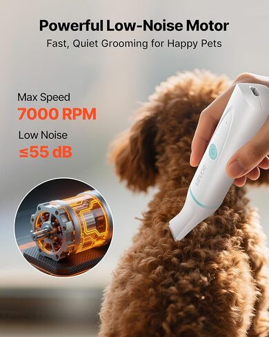VEVOR Dog Clippers for Grooming, 4 in 1 Dog Grooming Kit, Low Noise, Rechargeable Pet Shaver with 6 Combs & 4 Detachable Blades, Waterproof Cordless Pet Hair Trimmers Nail Grinder Set for Dogs Cats in Kuwait