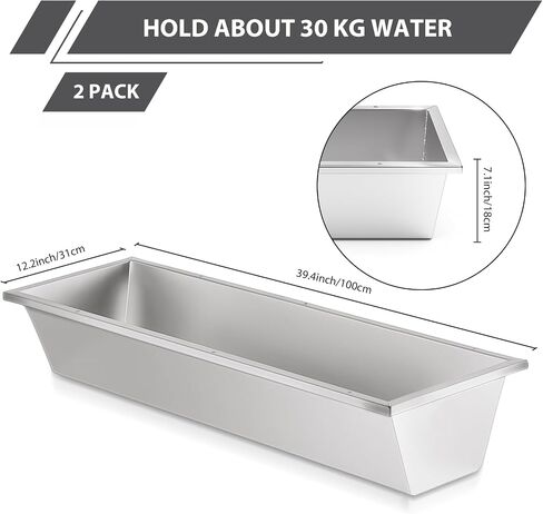 Geelin 2 Pcs 11 Gallon Large Capacity Livestock Water Trough 39 Long Livestock Feeding Trough for Pig Calves Sheep Horses Alpacas and Goats Farm Animal Feeding (Stainless Steel) in Kuwait