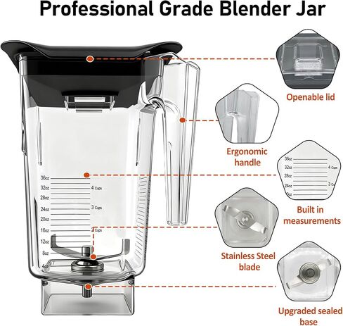 لكوب إبريق بديل Blendtec Wildside+ Jar متوافق مع حاوية السلسلة الكلاسيكية/المصممة/المحترفة/التجارية - سعة مزج 36 أونصة، ضمان كامل لمدة عامين in Kuwait