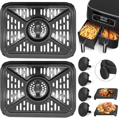 GWYXC Air Fryer Grill Pan for Ninja Foodi DZ401 DZ550 DualZone Air Fryers, Replacement Air Fryer Crisper Plate Grill Plate Tray Accessories with Rubber Bumpers, Dishwasher Safe in Saudi Arabia