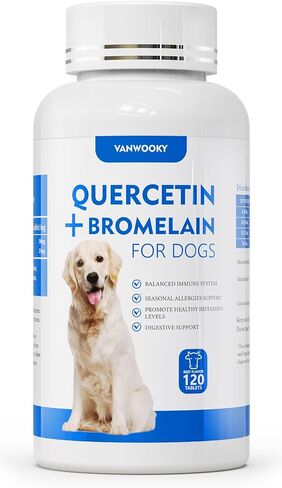 Quercetin + Bromelain for Dogs – Immune & Allergy Support Supplement, Inflammatory Relief, Antioxidant Formula, 120 Beef-Flavored Chewable Tablets in Saudi Arabia