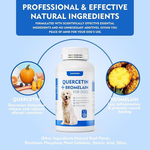 Quercetin + Bromelain for Dogs – Immune & Allergy Support Supplement, Inflammatory Relief, Antioxidant Formula, 120 Beef-Flavored Chewable Tablets in Saudi Arabia