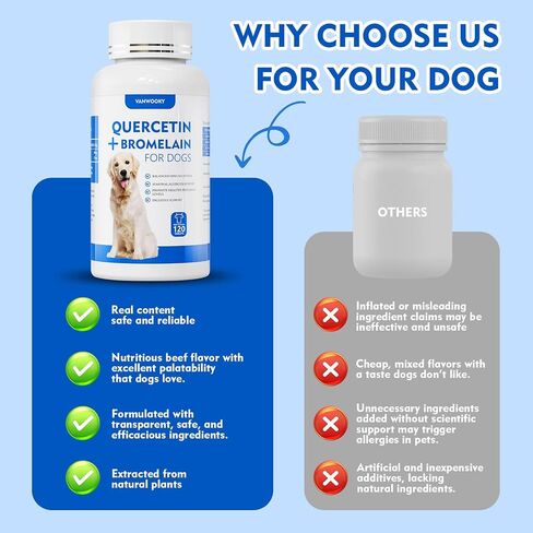 Quercetin + Bromelain for Dogs – Immune & Allergy Support Supplement, Inflammatory Relief, Antioxidant Formula, 120 Beef-Flavored Chewable Tablets in Saudi Arabia