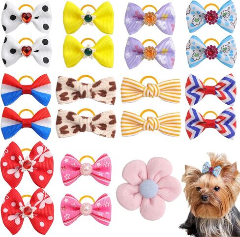 10Pcs Dog Hair Bows with Rubber Band Rhinestone Puppy Dog Small Bowknot Hair Bows for Pet Grooming Accessories in Saudi Arabia