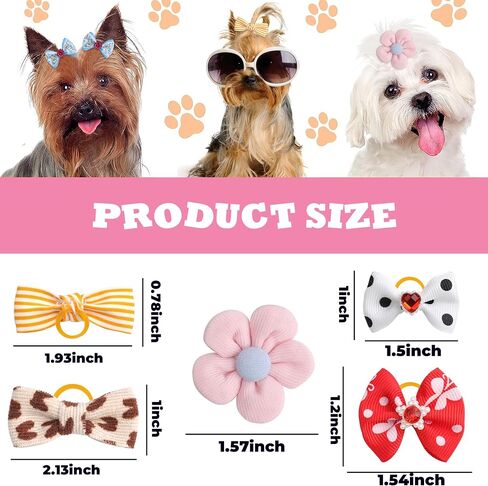 10Pcs Dog Hair Bows with Rubber Band Rhinestone Puppy Dog Small Bowknot Hair Bows for Pet Grooming Accessories in Saudi Arabia
