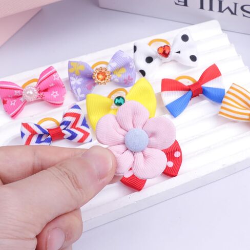10Pcs Dog Hair Bows with Rubber Band Rhinestone Puppy Dog Small Bowknot Hair Bows for Pet Grooming Accessories in Saudi Arabia