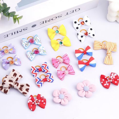 10Pcs Dog Hair Bows with Rubber Band Rhinestone Puppy Dog Small Bowknot Hair Bows for Pet Grooming Accessories in Saudi Arabia