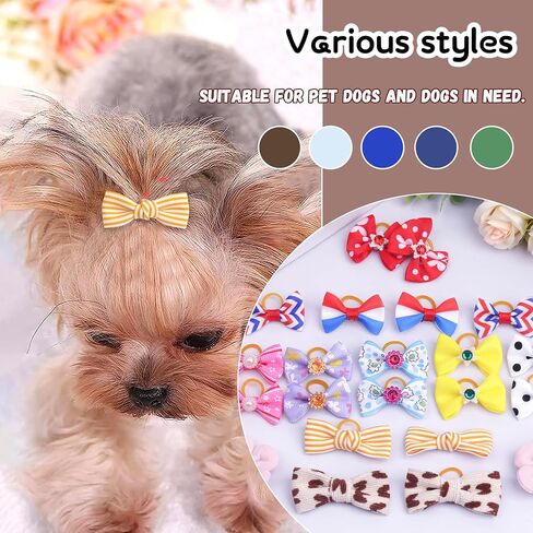 10Pcs Dog Hair Bows with Rubber Band Rhinestone Puppy Dog Small Bowknot Hair Bows for Pet Grooming Accessories in Saudi Arabia