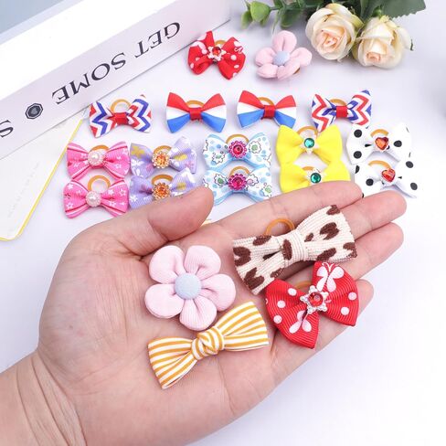 10Pcs Dog Hair Bows with Rubber Band Rhinestone Puppy Dog Small Bowknot Hair Bows for Pet Grooming Accessories in Saudi Arabia