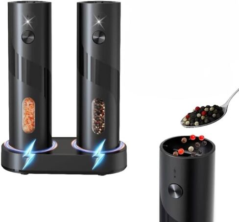 Electric Salt and Pepper Grinder Set, 2-Pack with Charging Base, LED Light, USB Rechargeable, Matte Black. in Saudi Arabia