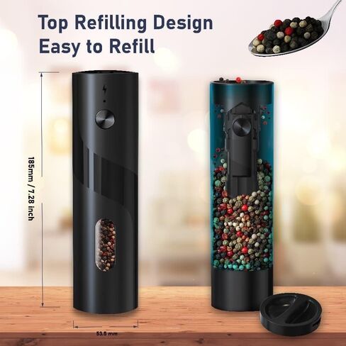 Electric Salt and Pepper Grinder Set, 2-Pack with Charging Base, LED Light, USB Rechargeable, Matte Black. in Saudi Arabia
