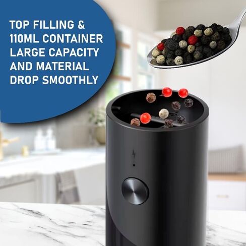 Electric Salt and Pepper Grinder Set, 2-Pack with Charging Base, LED Light, USB Rechargeable, Matte Black. in Saudi Arabia