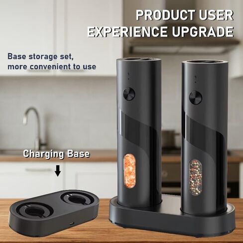 Electric Salt and Pepper Grinder Set, 2-Pack with Charging Base, LED Light, USB Rechargeable, Matte Black. in Saudi Arabia