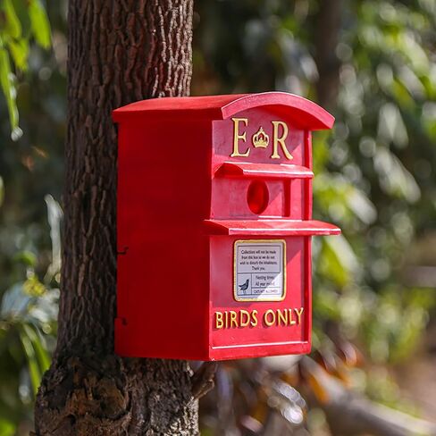 Vintage British Style Red Post Box Bird Feeder, Decorative Royal Mail ER Design for Garden, Tree Mount in Saudi Arabia