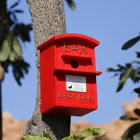 Vintage British Style Red Post Box Bird Feeder, Decorative Royal Mail ER Design for Garden, Tree Mount in Saudi Arabia