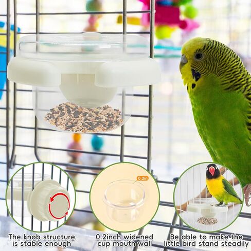 PINVNBY 4 PCS Birds Cage Feeders with Clamp, Transparency Feeding Dish Cups Easy to Install Bird Bowls Small-Sized Detachable Parakeet Feeder for Finches Lovebirds（Green） in Saudi Arabia