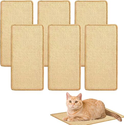 6 Pcs Cat Scratcher Mat, Sisal Cat Scratching Pad Scratch Mat for Cat with Adhesive Loop Tape Cat Scratch Pad Rug for Protect Wall Couch Carpet Window Perch (15.7x7.8 Inch) in Kuwait