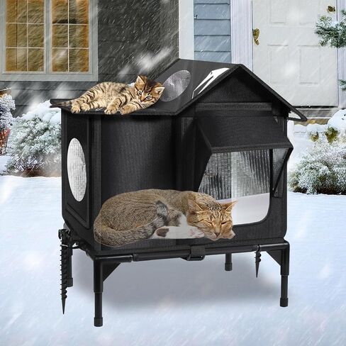 Outdoor Cat House, Weatherproof Insulated Feral Cat Houses for Outdoor Cats, Safe Escape Door, Cat House for Outside, Out Door Stray Cat Shelter with Elevated Base, Cat Houses & Condos(Small) in Saudi Arabia