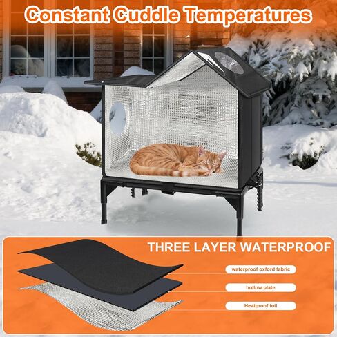 Outdoor Cat House, Weatherproof Insulated Feral Cat Houses for Outdoor Cats, Safe Escape Door, Cat House for Outside, Out Door Stray Cat Shelter with Elevated Base, Cat Houses & Condos(Small) in Saudi Arabia