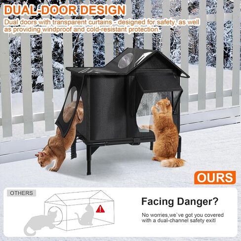 Outdoor Cat House, Weatherproof Insulated Feral Cat Houses for Outdoor Cats, Safe Escape Door, Cat House for Outside, Out Door Stray Cat Shelter with Elevated Base, Cat Houses & Condos(Small) in Saudi Arabia