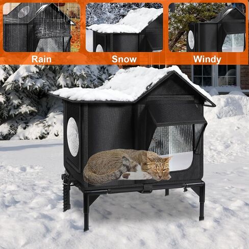 Outdoor Cat House, Weatherproof Insulated Feral Cat Houses for Outdoor Cats, Safe Escape Door, Cat House for Outside, Out Door Stray Cat Shelter with Elevated Base, Cat Houses & Condos(Small) in Saudi Arabia