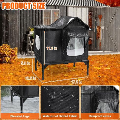 Outdoor Cat House, Weatherproof Insulated Feral Cat Houses for Outdoor Cats, Safe Escape Door, Cat House for Outside, Out Door Stray Cat Shelter with Elevated Base, Cat Houses & Condos(Small) in Saudi Arabia
