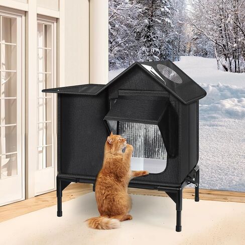 Outdoor Cat House, Weatherproof Insulated Feral Cat Houses for Outdoor Cats, Safe Escape Door, Cat House for Outside, Out Door Stray Cat Shelter with Elevated Base, Cat Houses & Condos(Small) in Saudi Arabia