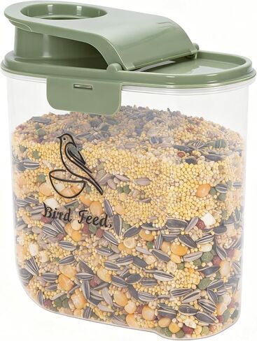Bird Seed Storage Container, 2.1 Qt/2 L, Airtight, Flip Lid & Pour Spout, Bird Food Container with Scale for Sunflower Seeds, Portable Travel Kibble Storage Dispenser for Small Animal, Green in Kuwait