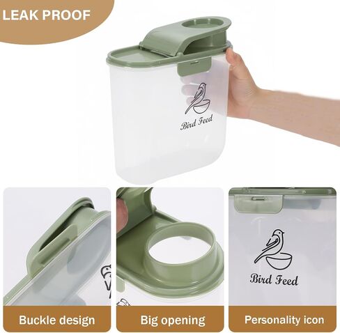Bird Seed Storage Container, 2.1 Qt/2 L, Airtight, Flip Lid & Pour Spout, Bird Food Container with Scale for Sunflower Seeds, Portable Travel Kibble Storage Dispenser for Small Animal, Green in Kuwait