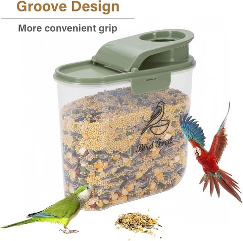 Bird Seed Storage Container, 2.1 Qt/2 L, Airtight, Flip Lid & Pour Spout, Bird Food Container with Scale for Sunflower Seeds, Portable Travel Kibble Storage Dispenser for Small Animal, Green in Kuwait