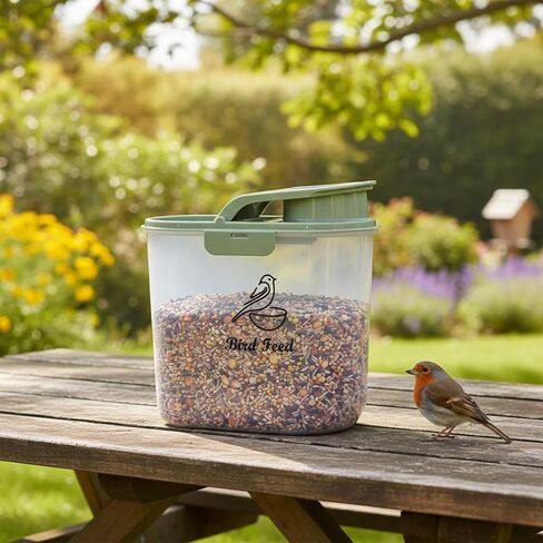 Bird Seed Storage Container, 2.1 Qt/2 L, Airtight, Flip Lid & Pour Spout, Bird Food Container with Scale for Sunflower Seeds, Portable Travel Kibble Storage Dispenser for Small Animal, Green in Kuwait