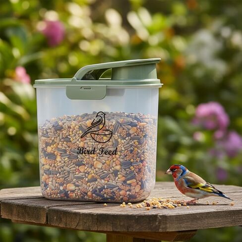 Bird Seed Storage Container, 2.1 Qt/2 L, Airtight, Flip Lid & Pour Spout, Bird Food Container with Scale for Sunflower Seeds, Portable Travel Kibble Storage Dispenser for Small Animal, Green in Kuwait