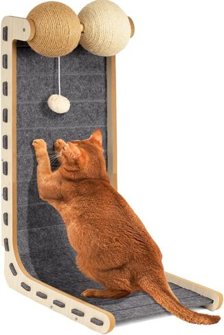 وسادة خدش للقطط من اللباد للقطط مع كرات السيزال، لوح خدش للقطط، لوح خدش كبير للقطط للبالغين في الأماكن المغلقة، حامي الأثاث للخدش، لعبة على شكل L، 28.4 بوصة، رمادي in Kuwait