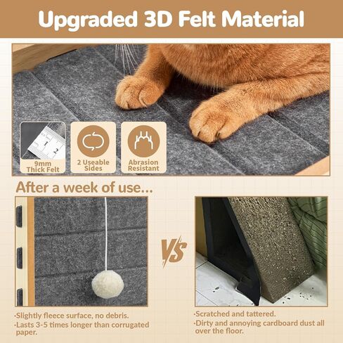وسادة خدش للقطط من اللباد للقطط مع كرات السيزال، لوح خدش للقطط، لوح خدش كبير للقطط للبالغين في الأماكن المغلقة، حامي الأثاث للخدش، لعبة على شكل L، 28.4 بوصة، رمادي in Kuwait