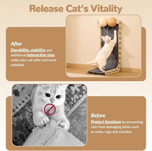 وسادة خدش للقطط من اللباد للقطط مع كرات السيزال، لوح خدش للقطط، لوح خدش كبير للقطط للبالغين في الأماكن المغلقة، حامي الأثاث للخدش، لعبة على شكل L، 28.4 بوصة، رمادي in Kuwait
