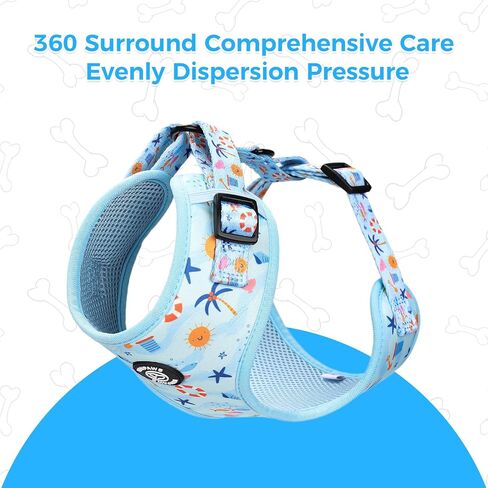 Dog Harness and Leash Collar Set with Dog Poop Bag Holder and Bandanas, Escape Proof Adjustable Puppy Cat Vest with Soft Mesh Padded, Pet Supplies for Small Medium Large Dogs Kitten(Blue Beach, M) in Kuwait