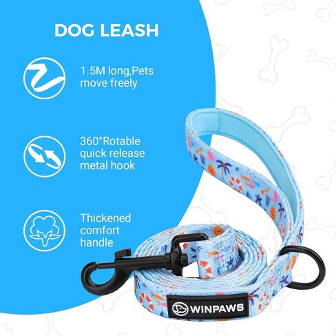 Dog Harness and Leash Collar Set with Dog Poop Bag Holder and Bandanas, Escape Proof Adjustable Puppy Cat Vest with Soft Mesh Padded, Pet Supplies for Small Medium Large Dogs Kitten(Blue Beach, M) in Kuwait