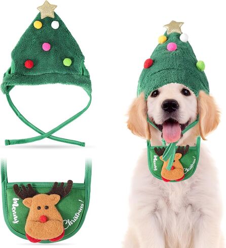 Dog Christmas Hat, Pet Christmas Clothes with Santa Hat and Bib, Soft Plush Holiday Outfit for Festive Party, Cute Christmas Accessories for Small Dogs & Cats in Saudi Arabia