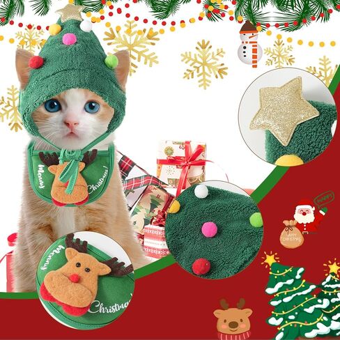 Dog Christmas Hat, Pet Christmas Clothes with Santa Hat and Bib, Soft Plush Holiday Outfit for Festive Party, Cute Christmas Accessories for Small Dogs & Cats in Saudi Arabia