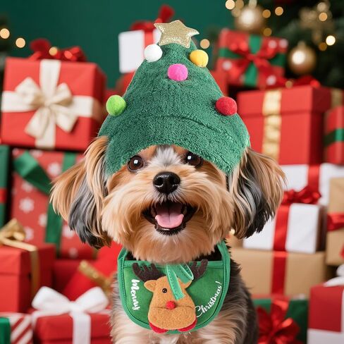Dog Christmas Hat, Pet Christmas Clothes with Santa Hat and Bib, Soft Plush Holiday Outfit for Festive Party, Cute Christmas Accessories for Small Dogs & Cats in Saudi Arabia