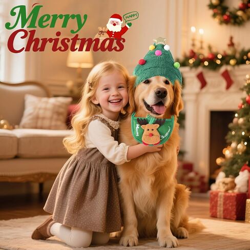 Dog Christmas Hat, Pet Christmas Clothes with Santa Hat and Bib, Soft Plush Holiday Outfit for Festive Party, Cute Christmas Accessories for Small Dogs & Cats in Saudi Arabia