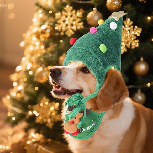 Dog Christmas Hat, Pet Christmas Clothes with Santa Hat and Bib, Soft Plush Holiday Outfit for Festive Party, Cute Christmas Accessories for Small Dogs & Cats in Saudi Arabia