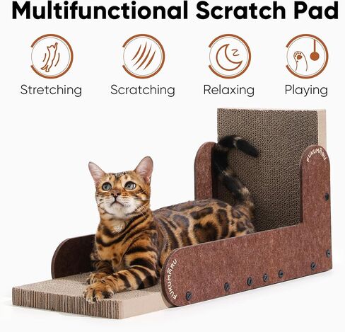 FUKUMARU Cat Scratcher، 26.8 بوصة L على شكل لوحة خدش للقطط، لوح خدش للقطط من الورق المقوى الحديث للقطط الداخلية، عمود خدش عمودي من اللباد، واقي الأثاث (رمادي) in Saudi Arabia