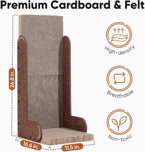 FUKUMARU Cat Scratcher، 26.8 بوصة L على شكل لوحة خدش للقطط، لوح خدش للقطط من الورق المقوى الحديث للقطط الداخلية، عمود خدش عمودي من اللباد، واقي الأثاث (رمادي) in Saudi Arabia