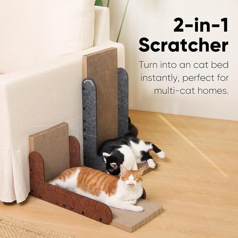 FUKUMARU Cat Scratcher، 26.8 بوصة L على شكل لوحة خدش للقطط، لوح خدش للقطط من الورق المقوى الحديث للقطط الداخلية، عمود خدش عمودي من اللباد، واقي الأثاث (رمادي) in Saudi Arabia