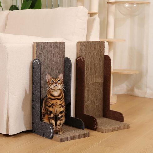 FUKUMARU Cat Scratcher، 26.8 بوصة L على شكل لوحة خدش للقطط، لوح خدش للقطط من الورق المقوى الحديث للقطط الداخلية، عمود خدش عمودي من اللباد، واقي الأثاث (رمادي) in Saudi Arabia