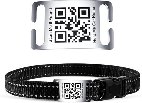 QR Code Dog Cat Pet Tags Laser Engraved Stainless Steel Ultra Durable- Real-Time Scan Alerts, No Subscription Fees, Polished Curved Rectangular Arch, Large for 1" Collars in Kuwait