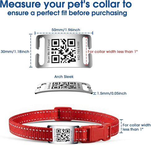 QR Code Dog Cat Pet Tags Laser Engraved Stainless Steel Ultra Durable- Real-Time Scan Alerts, No Subscription Fees, Polished Curved Rectangular Arch, Large for 1" Collars in Kuwait