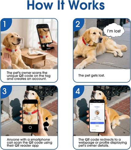 QR Code Dog Cat Pet Tags Laser Engraved Stainless Steel Ultra Durable- Real-Time Scan Alerts, No Subscription Fees, Polished Curved Rectangular Arch, Large for 1" Collars in Kuwait